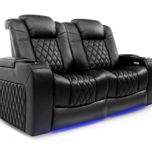 Valencia Tuscany Home Theater Seating | Premium Top Grain Italian Nappa 11000 Leather, Power Reclining, Power Lumbar Support, Power Headrest (Row of 2 Loveseat, Black)