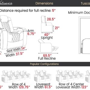 Valencia Tuscany Home Theater Seating | Premium Top Grain Italian Nappa 11000 Leather, Power Reclining, Power Lumbar Support, Power Headrest (Row of 2 Loveseat, Black)