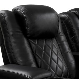 Valencia Tuscany Home Theater Seating | Premium Top Grain Italian Nappa 11000 Leather, Power Reclining, Power Lumbar Support, Power Headrest (Row of 2 Loveseat, Black)