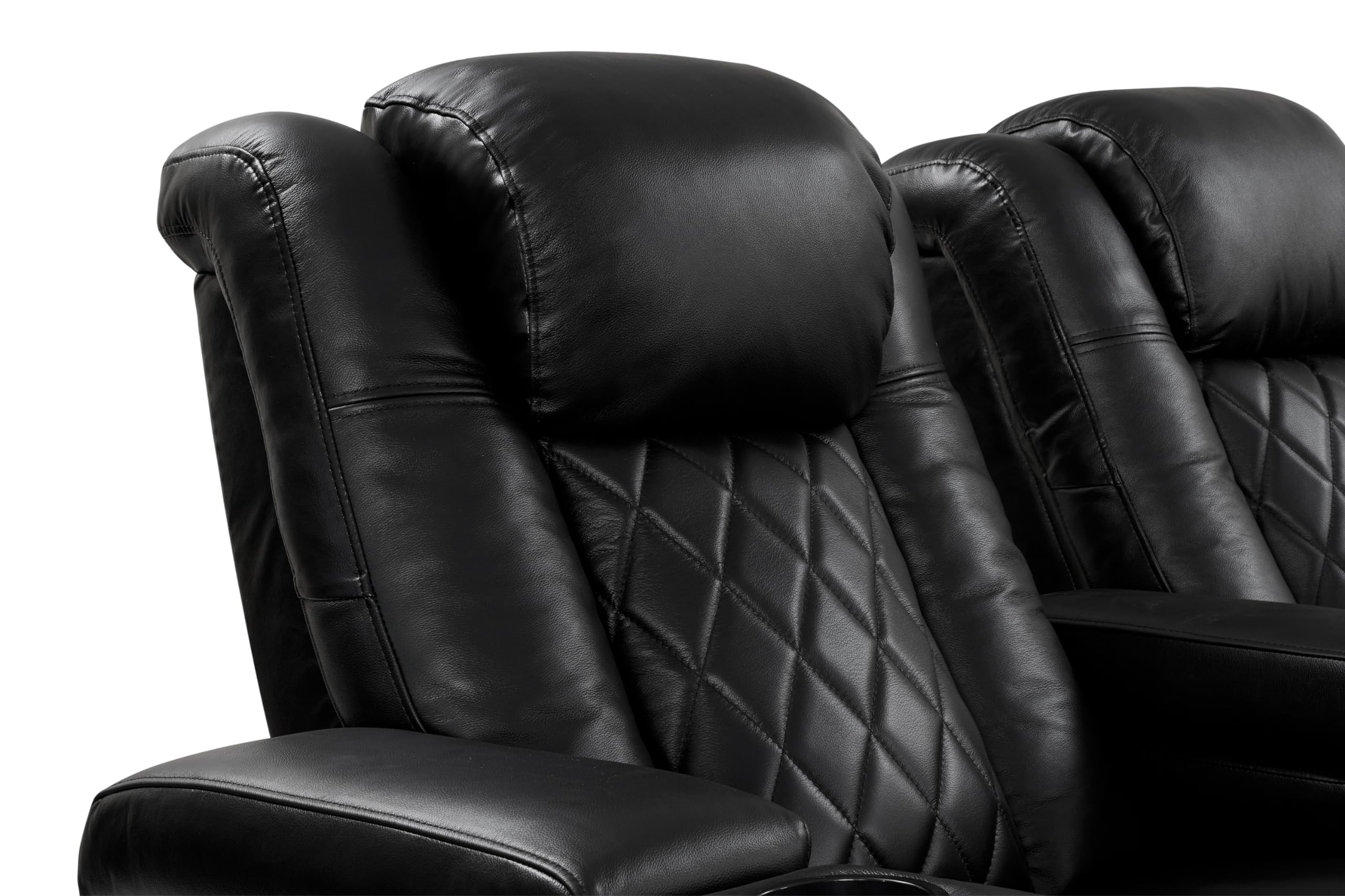 Valencia Tuscany Home Theater Seating | Premium Top Grain Italian Nappa 11000 Leather, Power Reclining, Power Lumbar Support, Power Headrest (Row of 2 Loveseat, Black)