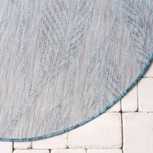 Unique Loom Outdoor Botanical Collection Area Rug - Leaf (4' 1" Round, Teal/ Ivory)