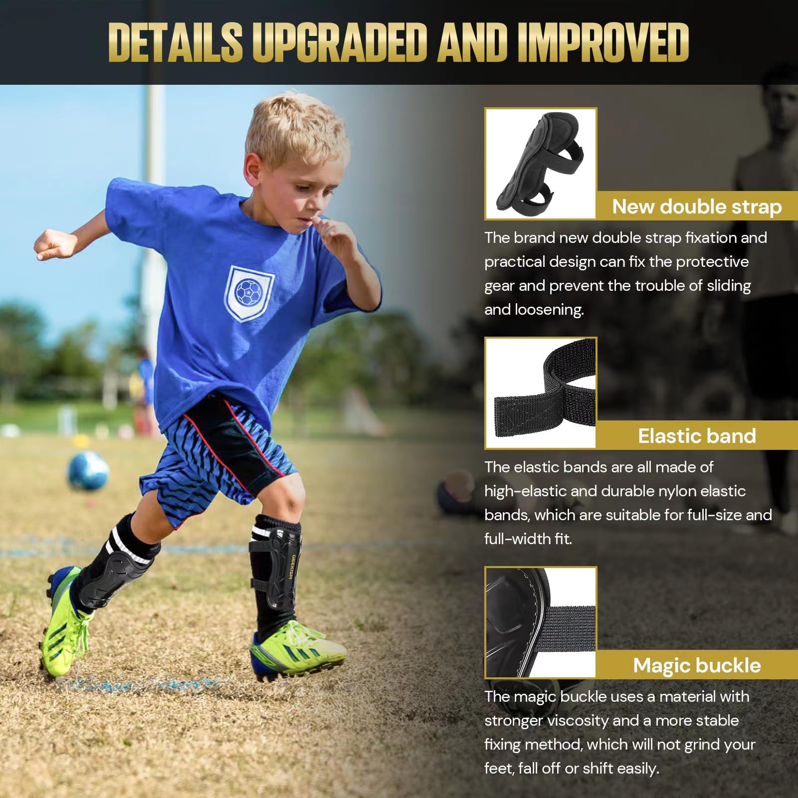 Geekism Soccer Shin Guards for Youth Kids Toddler, Protective Soccer Shin Pads & Socks Equipment - Football Gear for 3 5 4-6 7-9 10-12 Years Old Children Teens Boys Girls (Black, Medium)