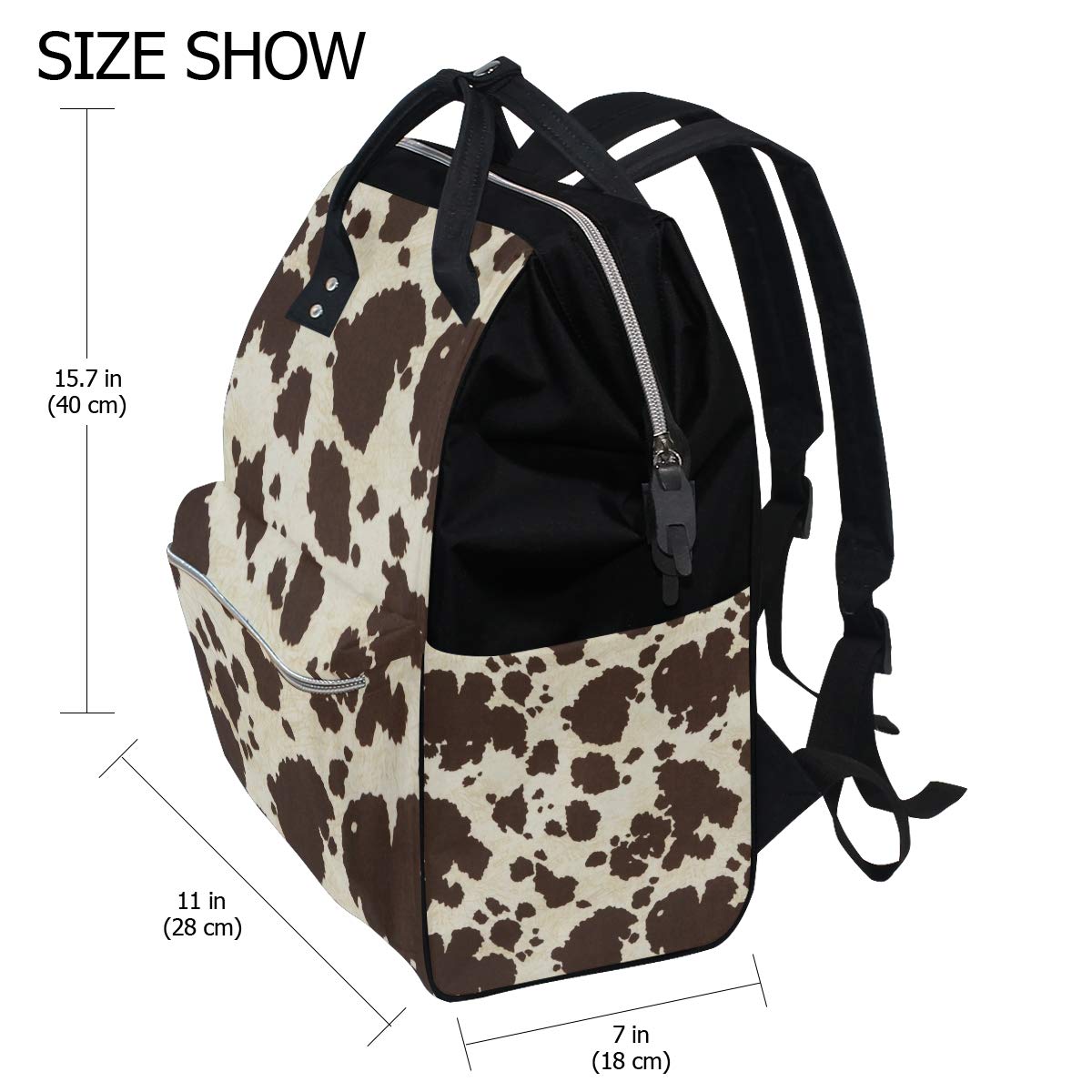 Large Capacity Diaper Tote Nappy Bag Mummy Backpack for Baby Care,Big Cow Fur Print Stylish Multi-Function Waterproof Travel Back Pack Stylish for Mom and Dad