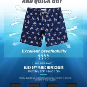 maamgic Mens Swim Trunks Quick Dry Swim Shorts with Mesh Lining Funny Swimwear Bathing Suits Navy Palm Medium