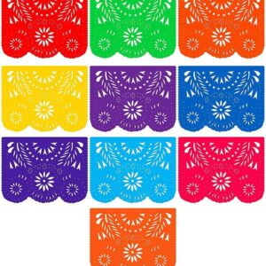 RICO RICO - Plastic Papel Picado 1 Pack, Ideal for a Mexican Fiesta, Cinco de Mayo, Mexican Themed Party and Fiesta Party Decorations,16 Feet Long - 10 Unique Designs.