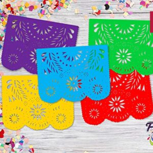 RICO RICO - Plastic Papel Picado 1 Pack, Ideal for a Mexican Fiesta, Cinco de Mayo, Mexican Themed Party and Fiesta Party Decorations,16 Feet Long - 10 Unique Designs.