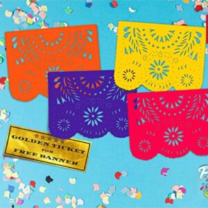 RICO RICO - Plastic Papel Picado 1 Pack, Ideal for a Mexican Fiesta, Cinco de Mayo, Mexican Themed Party and Fiesta Party Decorations,16 Feet Long - 10 Unique Designs.