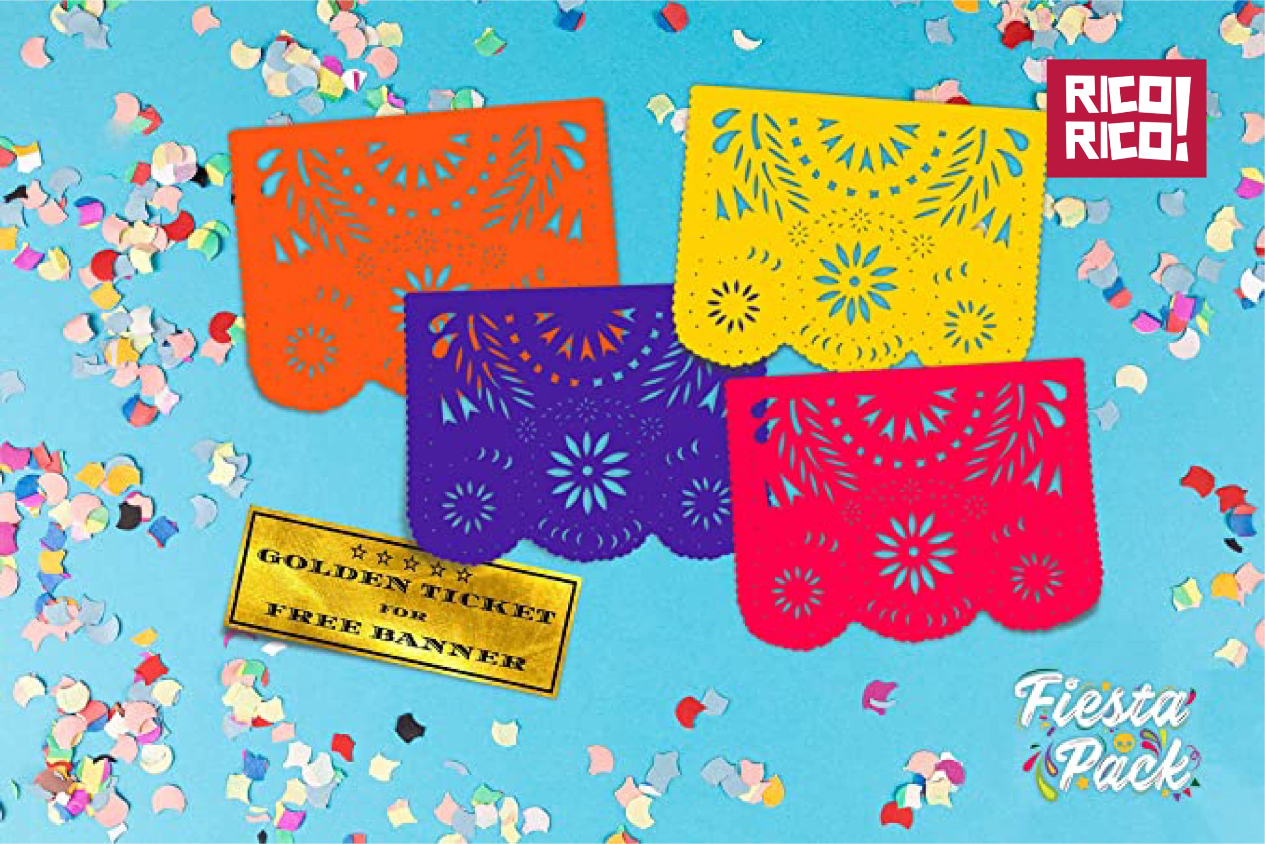 RICO RICO - Plastic Papel Picado 1 Pack, Ideal for a Mexican Fiesta, Cinco de Mayo, Mexican Themed Party and Fiesta Party Decorations,16 Feet Long - 10 Unique Designs.