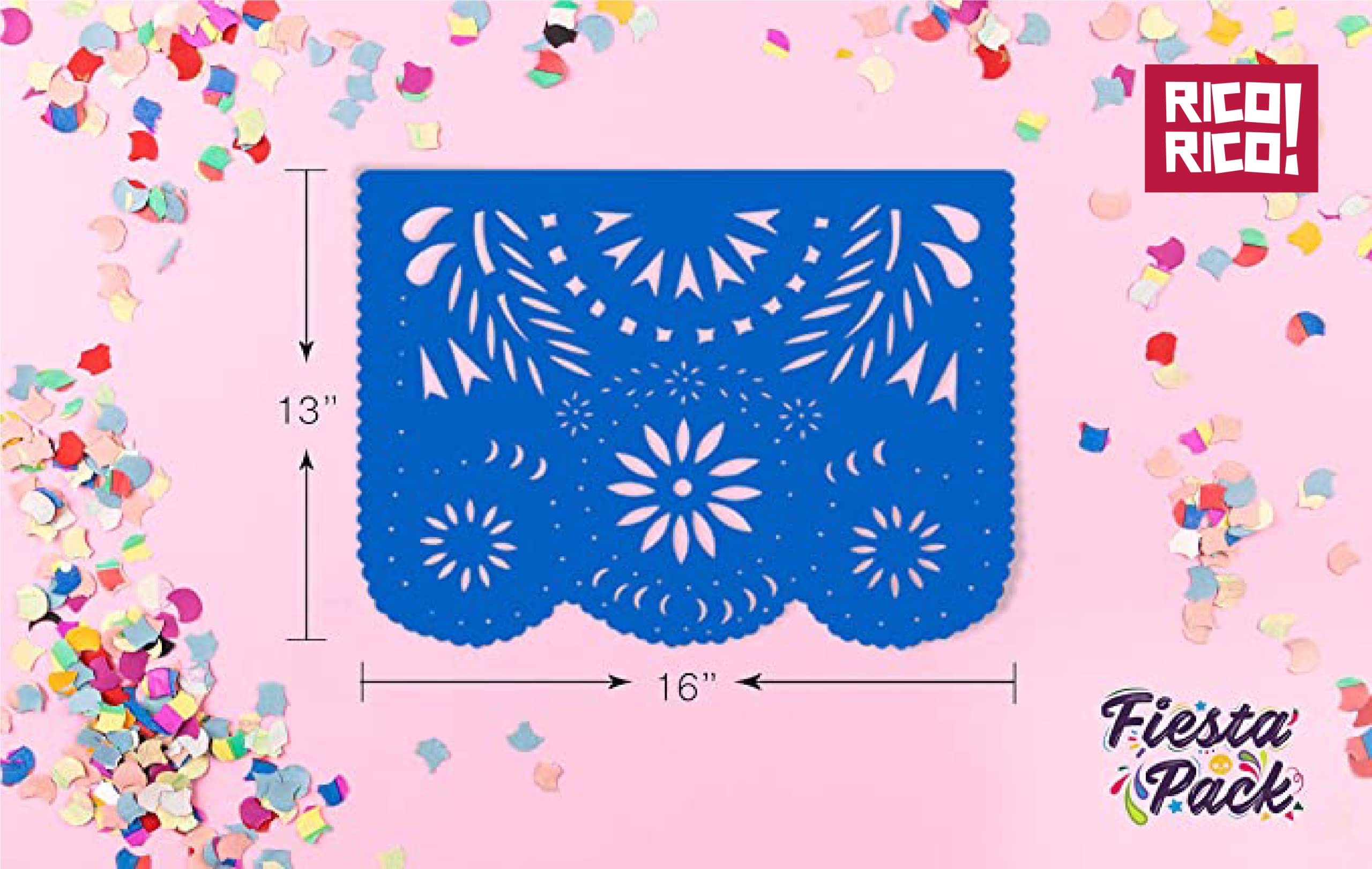 RICO RICO - Plastic Papel Picado 1 Pack, Ideal for a Mexican Fiesta, Cinco de Mayo, Mexican Themed Party and Fiesta Party Decorations,16 Feet Long - 10 Unique Designs.