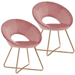 duhome modern accent velvet chairs dining chairs single sofa comfy upholstered arm chair living room furniture mid-century leisure lounge chairs with golden metal frame legs set of 2 pink