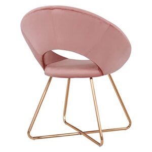 DUHOME Modern Accent Velvet Chairs Dining Chairs Single Sofa Comfy Upholstered Arm Chair Living Room Furniture Mid-Century Leisure Lounge Chairs with Golden Metal Frame Legs Set of 2 Pink