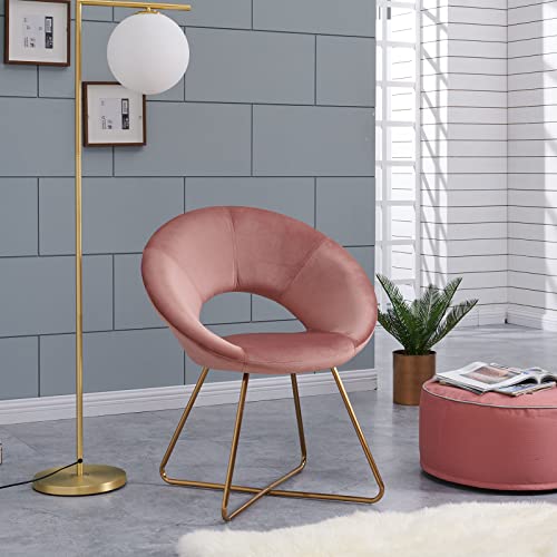 DUHOME Modern Accent Velvet Chairs Dining Chairs Single Sofa Comfy Upholstered Arm Chair Living Room Furniture Mid-Century Leisure Lounge Chairs with Golden Metal Frame Legs Set of 2 Pink