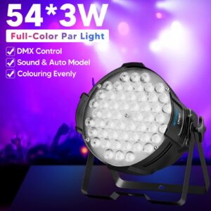 BETOPPER DJ Lights DMX Sound Activated, 54 x 3W LED Par Lights RGB Stage Lights DMX, DJ Par Lights for Church, Concert, Wedding, Party, Bar, Stage Lighting (4 Packs)