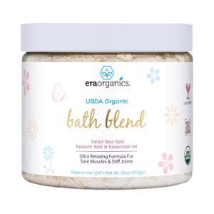 Era Organics Epsom Salt Lavender Bath Salt Blend - Organic Bath Salts to Soothe Aches - Pregnancy Bath Soak and Bath Salts for Women Relaxing - Dead Sea Salt and Epsom Salts for Soaking