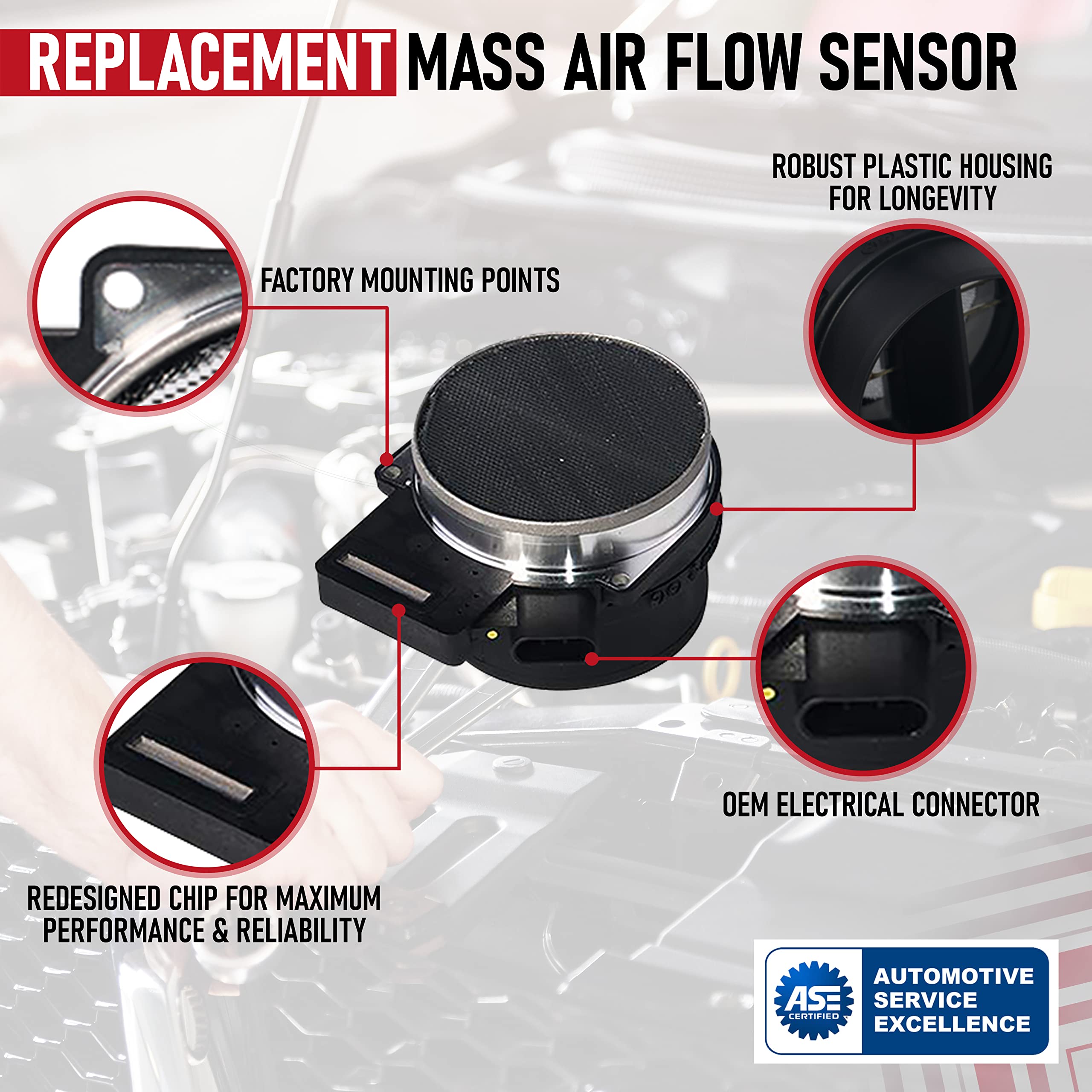 Mass Air Flow Sensor - Compatible with Chevy, Cadillac, GMC & Other GM Vehicles - Silverado, Suburban, Tahoe, Yukon XL, Sierra, Escalade, ESV, 5.3L, 6.0L, 4.8 - Replaces 25168491, AF10043, 25318411