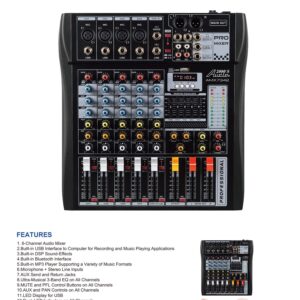 Audio2000'S AMX7342 Six-Channel Audio Mixer with USB Interface and Sound Effect