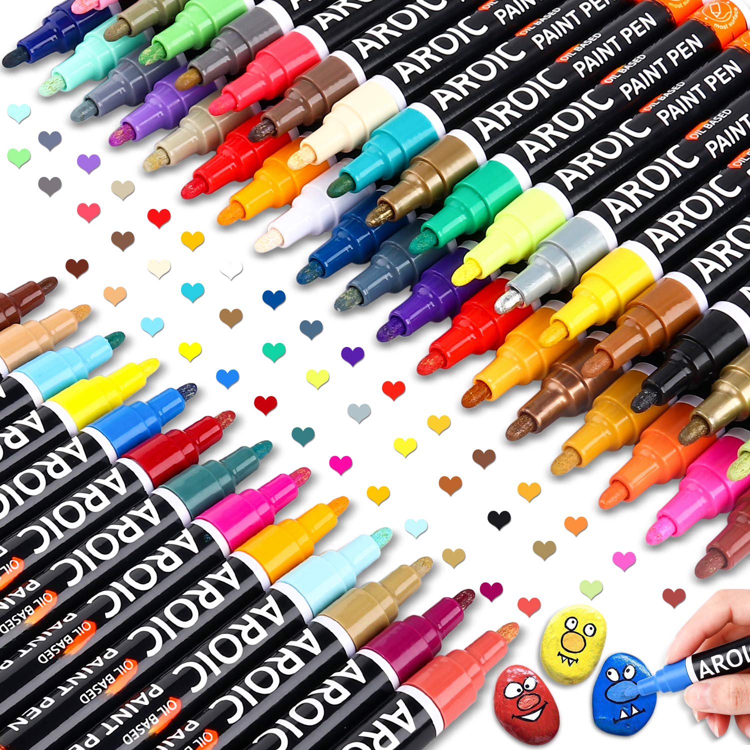 AROIC Paint Pens for Rock Painting - 48 Pack.Write On Anything! Paint pens for Rock, Wood, Metal, Plastic, Glass, Canvas, Ceramic & More! Low-Odor, Oil-Based, Medium-Tip Paint Markers