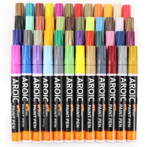 AROIC Paint Pens for Rock Painting - 48 Pack.Write On Anything! Paint pens for Rock, Wood, Metal, Plastic, Glass, Canvas, Ceramic & More! Low-Odor, Oil-Based, Medium-Tip Paint Markers