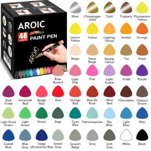 AROIC Paint Pens for Rock Painting - 48 Pack.Write On Anything! Paint pens for Rock, Wood, Metal, Plastic, Glass, Canvas, Ceramic & More! Low-Odor, Oil-Based, Medium-Tip Paint Markers