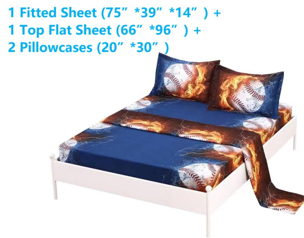 SDIII 4PCS Baseball Sheets Twin, Bed in a Bag Baseball Bedding Sheet Set, Soft Microfiber, Wrinkle and Fade Resistant, Sports Sheets for Boys Girls Kids Teens on Amazon, Twin