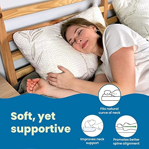 Sleepsia Standard Size Rayon Derived from Bamboo Pillow - Adjustable Shredded Memory Foam Neck Support Pillow, Breathable Pillow for Side, Back & Stomach Sleepers - Sleeping Pillow with Washable Cover