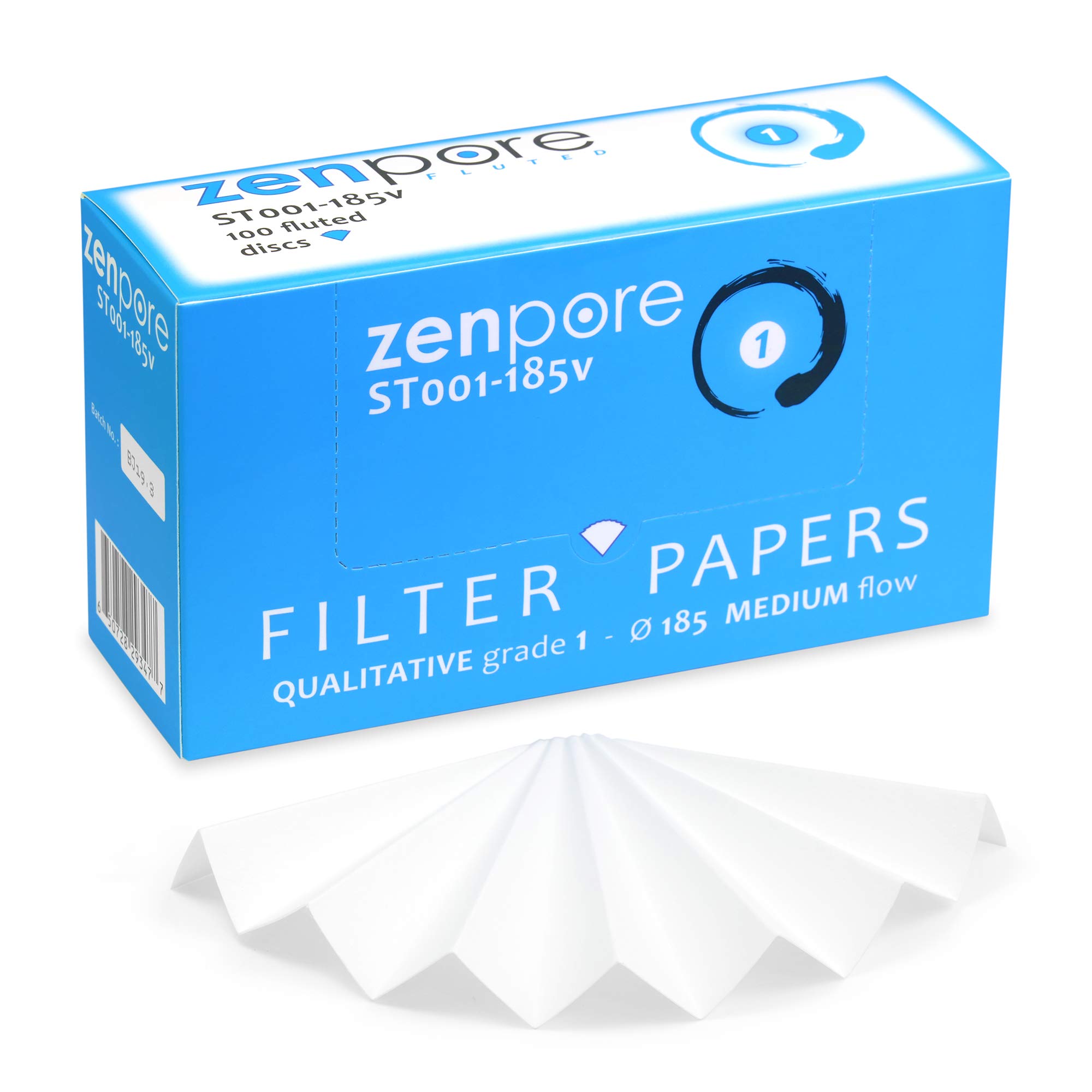 18.5 cm Fluted Filter Paper, Pre-Pleated (Folded), Qualitative Grade 1 - ZENPORE Medium Flow 185 mm (100 Discs)