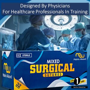 Mixed Sterile Sutures Thread with Needle 32PK (0, 2-0, 3-0, 4-0) Non-Absorbable - Surgical Emergency Practice, Medical, Nursing, EMT, PA, Dental, Veterinary Student's Hospital Training Kit, Taxidermy