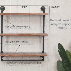 DOFURNILIM Industrial Retro Wall Mounted Iron Water Pipe Shelf - Hung Bracket - DIY Storage Shelving Bookshelf - Wood Shelf (Floating shelves-24“W)