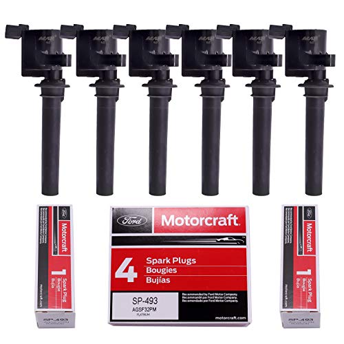 Motorcraft Set of 6 Spark Plugs SP493 AGSF32PM Platinum & MAS Ignition Coils Pack Compatible with Ford Escape Taurus Mazda Tribute Mercury Mariner Replacement for DG513 DG500 FD502