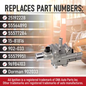 Coolant Thermostat and Housing Assembly with Sensors - Compatible with Chevy Cruze, Limited, Trax, Sonic 1.8L & 1.6L - Replaces 25192228, 55564890, 15-81816, 902-033, 55579951 - Full Aluminum