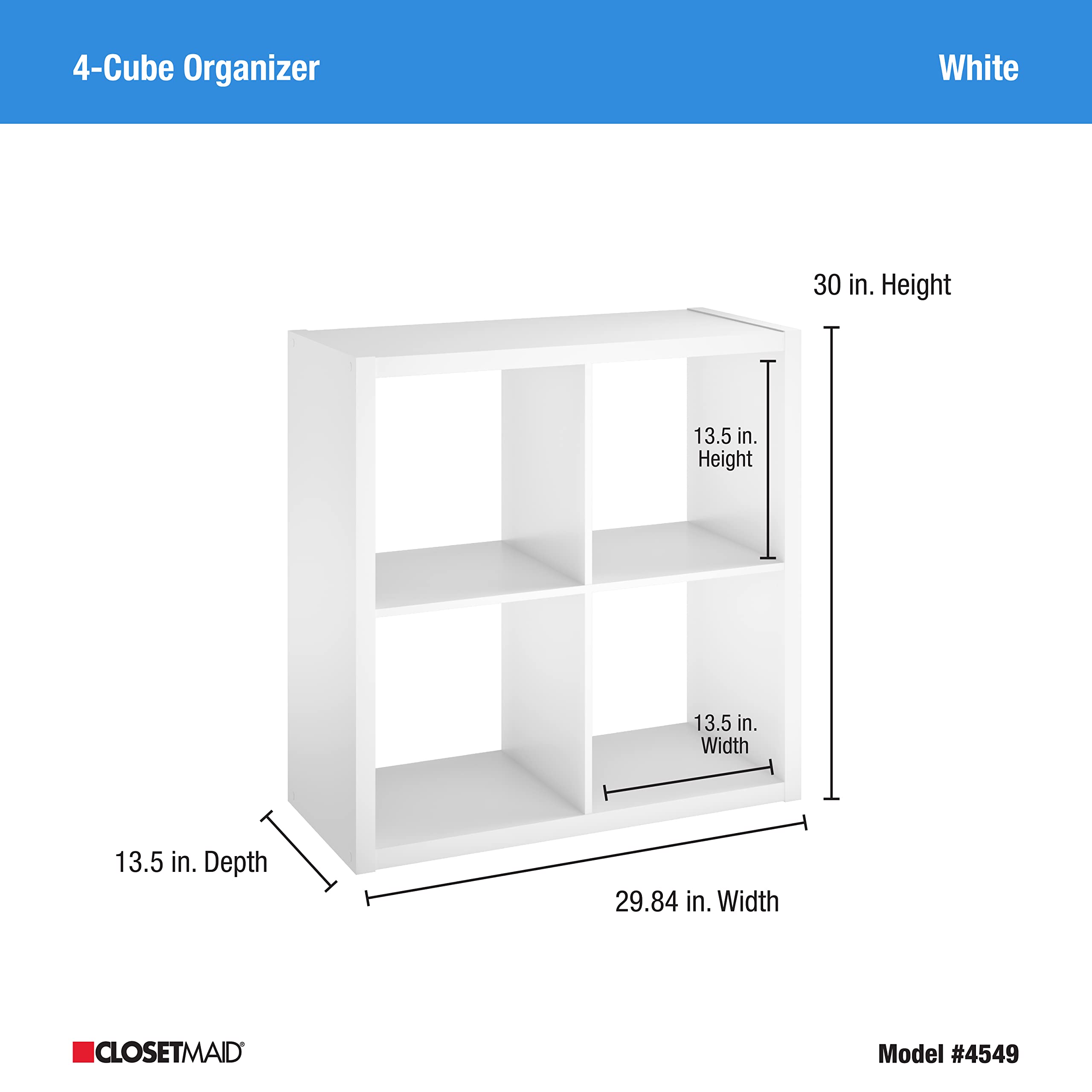 ClosetMaid 4549 Decorative Open Back 4-Cube Storage Organizer, White