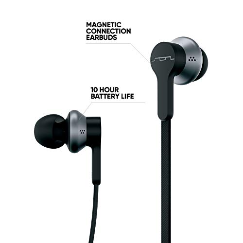 Sol Republic Shadow Fusion Bluetooth Earbuds, Black 10-Hour Playtime Comfortable Knit Tech Fiber Collar Magnetic Connection Earbuds Flexible Compact Storage Convenient Carrying Case