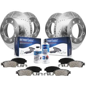 detroit axle - brake kit for 4wd srw 2005 2006 2007 ford f-250 f-350 super duty drilled & slotted brake rotors and ceramic brakes pads front and rear replacement