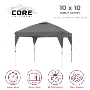 CORE 10' x 10' Instant Shelter Pop-Up Canopy Tent with Wheeled Carry Bag (Seal Gray)