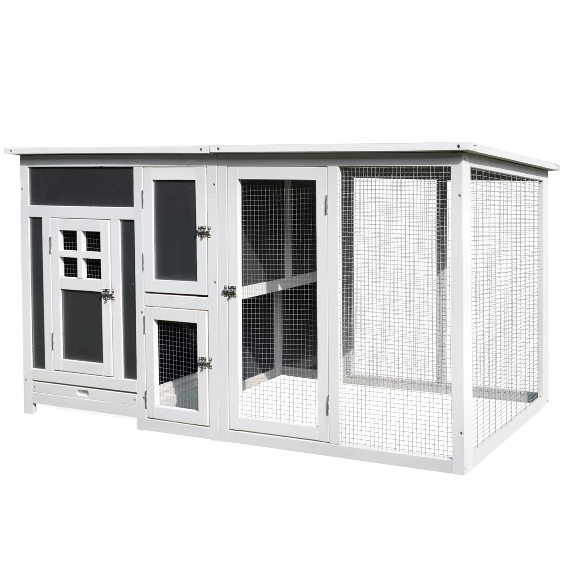 PawHut 63" Outdoor Chicken Coop Wooden, Chicken Cage with Run Area, Nesting Box, Hen House with Waterproof Roof, Removable Tray