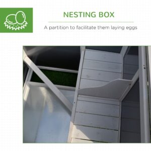 PawHut 63" Outdoor Chicken Coop Wooden, Chicken Cage with Run Area, Nesting Box, Hen House with Waterproof Roof, Removable Tray