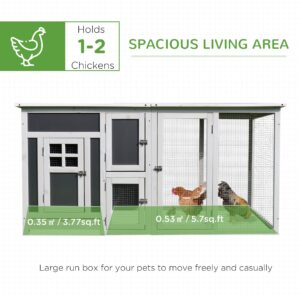 PawHut 63" Outdoor Chicken Coop Wooden, Chicken Cage with Run Area, Nesting Box, Hen House with Waterproof Roof, Removable Tray