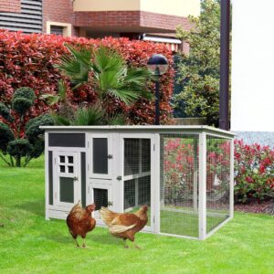 PawHut 63" Outdoor Chicken Coop Wooden, Chicken Cage with Run Area, Nesting Box, Hen House with Waterproof Roof, Removable Tray