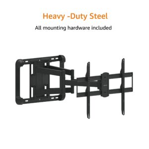 Amazon Basics Heavy Duty Extension Dual Arm, Full Motion Articulating TV Mount for 37" to 80" TVs up to 132 lbs, Fits LED LCD OLED Flat Curved Screens, Black