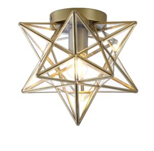 jonathan y jyl9035b stella 12" moravian star metal/clear glass led flush mount, contemporary, transitional, office, living room, dining room, kitchen, bedroom, bathroom, hallway, foyer, gold/clear