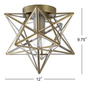 JONATHAN Y JYL9035B Stella 12" Moravian Star Metal/Clear Glass LED Flush Mount, Contemporary, Transitional, Office, Living Room, Dining Room, Kitchen, Bedroom, Bathroom, Hallway, Foyer, Gold/Clear