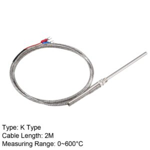 uxcell K Type Thermocouple M8 Thread 5mmx100mm Temperature Sensor Probe with 2 M Cable 32-1112F/0-600C