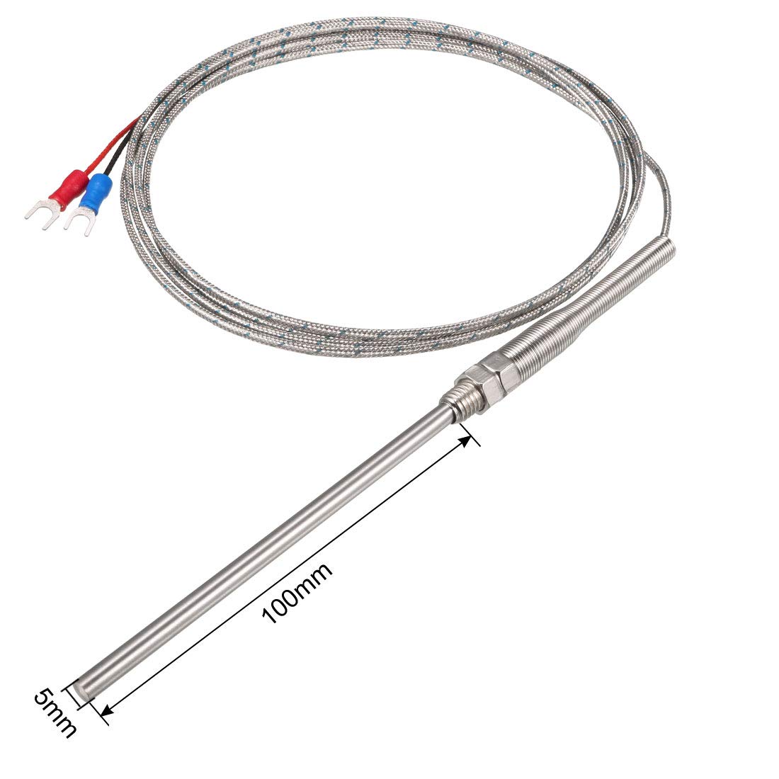 uxcell K Type Thermocouple M8 Thread 5mmx100mm Temperature Sensor Probe with 2 M Cable 32-1112F/0-600C