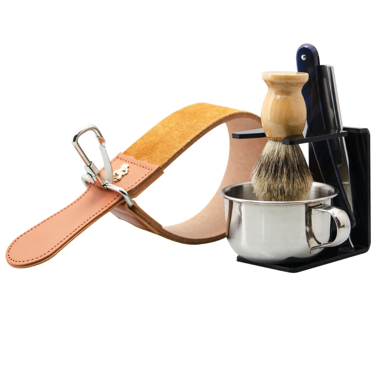 Grandslam Shaving Straight Razor Kit, Steel Cutthroat Straight Razor With Leather Strop, Sharp, Pure Badger Hair Shaving Brush with Wooden Handle,Shaving Bowl,Soap and Stand, Gift for Men