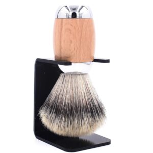 Taconic Shave's Synthetic Silvertip Luxury Shaving Brush – Deluxe Beechwood and Chrome Handle - Shaving Stand Included