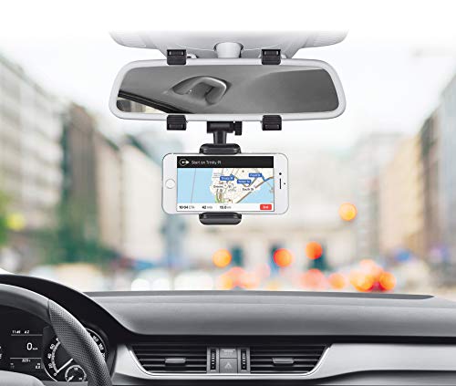 Merkury Innovations Rearview Mirror Car Mount Grip Clip for Universal Smartphones, Multimedia Devices, GPS Units, Fits 3.5'-5.5' Screens, 270° Swivel, Rubberized Clips, iPhone/iPod, Samsung Galaxy