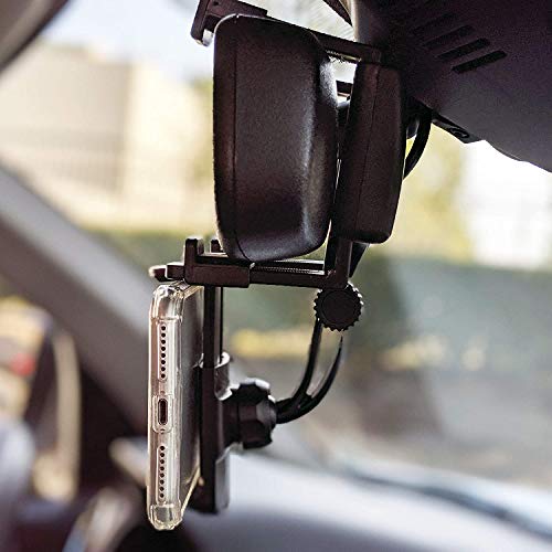 Merkury Innovations Rearview Mirror Car Mount Grip Clip for Universal Smartphones, Multimedia Devices, GPS Units, Fits 3.5'-5.5' Screens, 270° Swivel, Rubberized Clips, iPhone/iPod, Samsung Galaxy