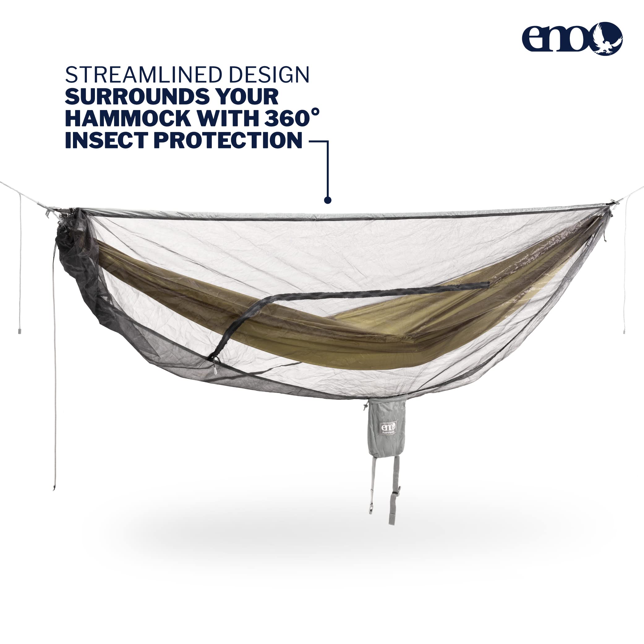 ENO Guardian SL Bug Net - Lightweight Hammock Netting - for Camping, Hiking, Backpacking, Travel, a Festival, or The Beach - Grey