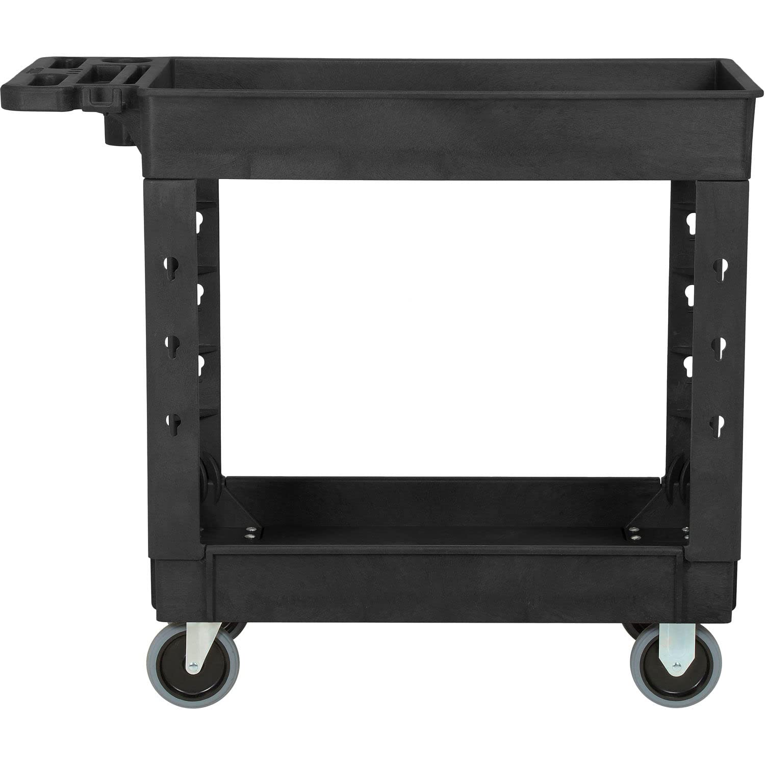 Global Industrial Industrial Service & Utility Cart, Plastic 2 Shelf Tray Black, 38” x 17-1/2”, 5" Rubber Casters