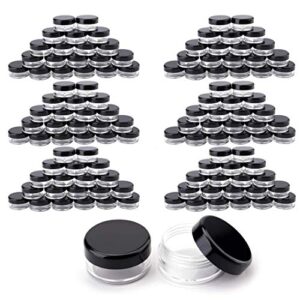 Tosnail 120 Pieces 3 Gram Clear Plastic Jars with Black Lids Round Storage Containers Lip Balm Containers Beads Organizer
